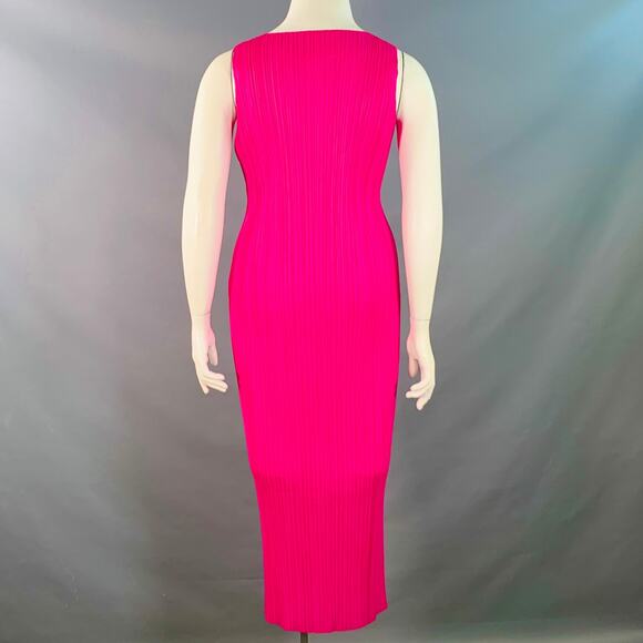 ISSEY MIYAKE PLEATS PLEASE Size L Fuchsia Pink Polyester Pleated Shift Dress - Picture 4 of 6